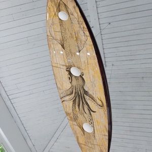 Surfboard shaped ceiling chandelier with squid, Pool Billiard Table Light