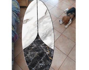 Surfboard Table, Black-White Marble, Bar Decor, Beach Decor, Surfing Art Decor