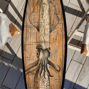 Surfboard Table, Squid, Bar Decor, Beach Decor, Surfing Art Decor
