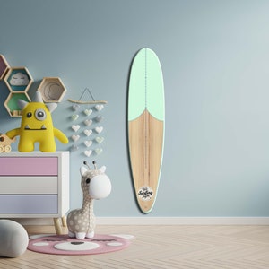 Surfbrett hölzerne Wachstumstabellen, Surfen inspirierte hölzerne Kinder Höhentracker in blau weißen Farben zur Messung der Babygröße & Kinderzimmerdekor