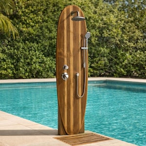 Surfboard Shower Panel, Natural Wood Coastal Bathroom Art, Outdoor Pool Decor image 4