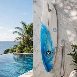Surfboard Shower Panel, Ocean Wave Art, Minimal Coastal Bathroom Decor