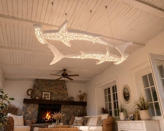 Dancing Sharks LED Ceiling Chandelier – Shark Ocean Statement Light