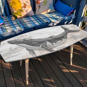 Surfboard Floating Table - Apartment Nook Table, Top Bar, Breakfast Bar, Wall Mounted Wood Desk