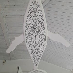 Handcrafted unique Whale ceiling chandelier: led wall lamp for beach coastal or nautical home room decor in Maori surf style image 3
