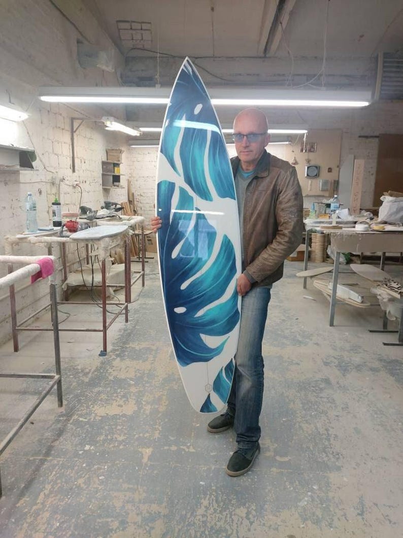 Muurkunst surfplank Monstera Leaf – Handgemaakt tropisch surfplankdecor voor Coastal Home afbeelding 3