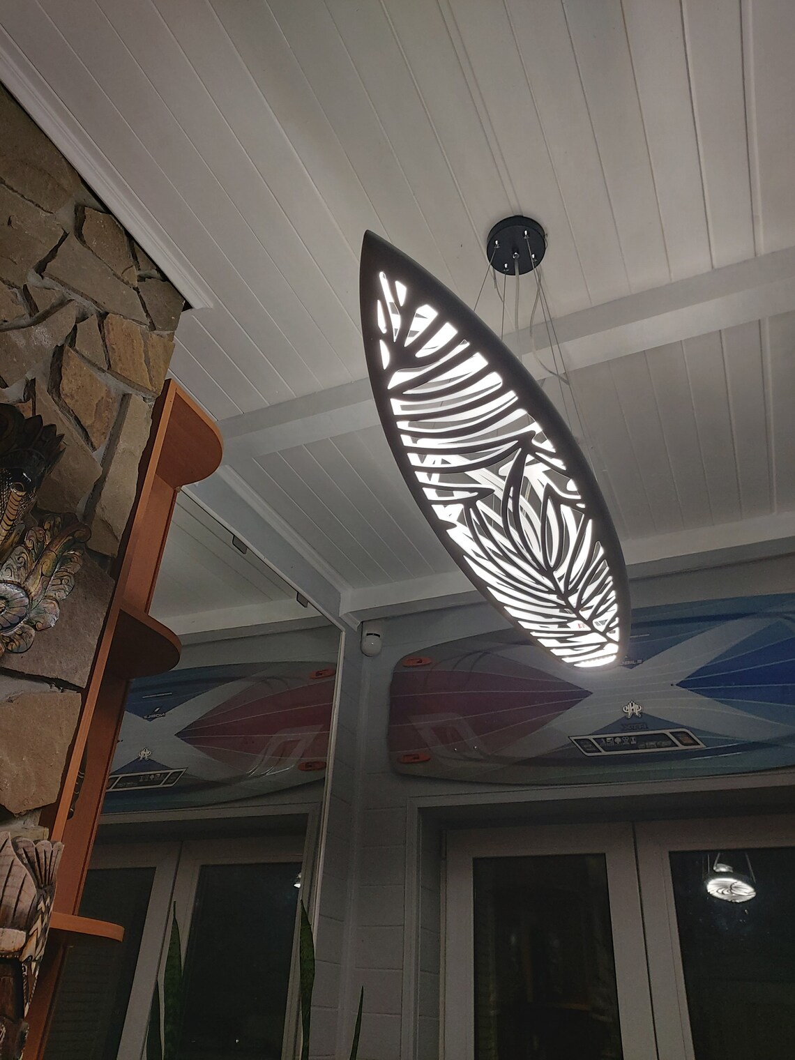 Surfboard Shaped Ceiling Chandelier Wooden Surfboard Led Lamp Etsy