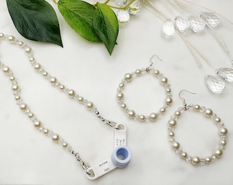 Beaded Trach Tie   (White Pearls)