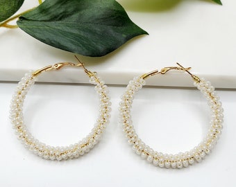 Beaded Hoop Earrings: Handcrafted Seed Bead Boho Hoops