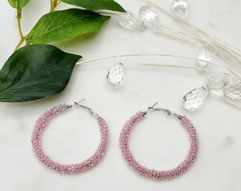 Beaded Hoop Earrings, Seed Bead Earrings - Wrapped Hoops (Multi Color)