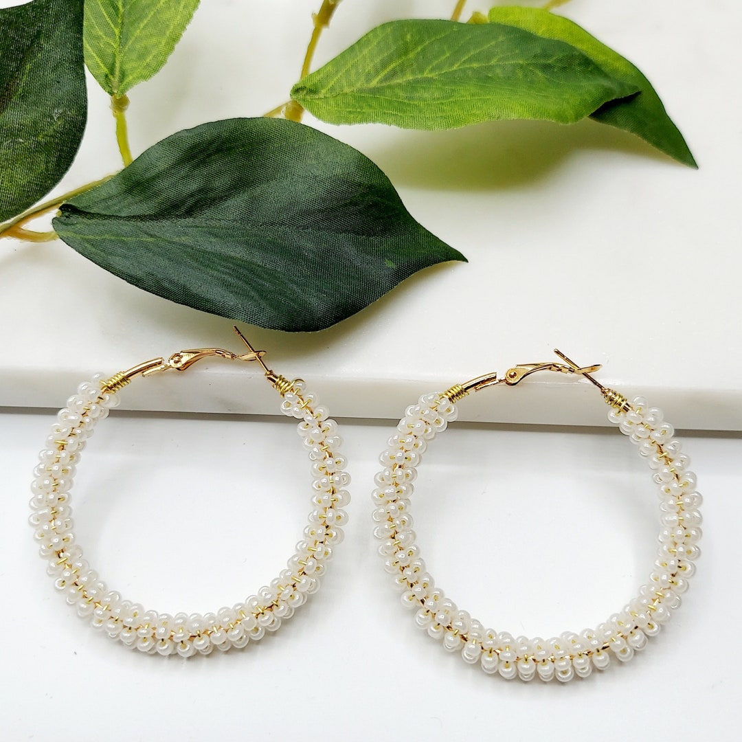 Beaded Hoop Earrings: Handcrafted Seed Bead Boho Hoops - Etsy