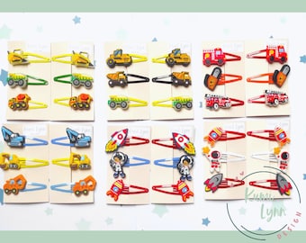 Hair clips vehicle rocket astronaut construction vehicles fire brigade set of 3