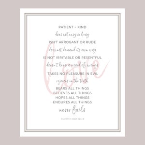 Love Is Patient, Love Is Kind, Love Never Fails - 1 Corinthians 13 - Characteristics of Love - Scripture Art Digital Print - Home Décor