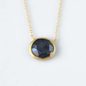 925 Silver Vermeil Natural Color Sapphire with Diamond Necklace