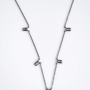 925 Silver minimalist Five Dangle Baguette CZ Necklace