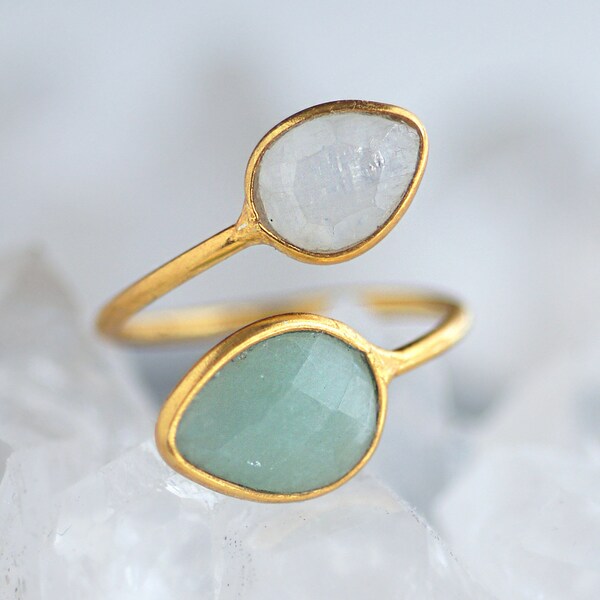 Hand Crafted 925 Silver Double Gemstone ring.