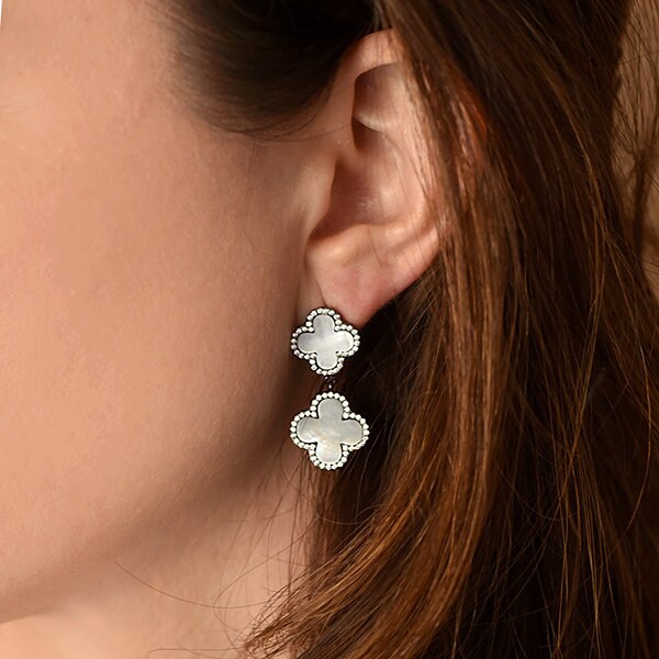 Double Mother of Pearl Dangling Earrings, 925 Silver - Etsy