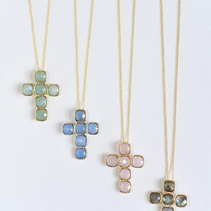 16&quot;+2&quot; Multi-stone Cross Necklace