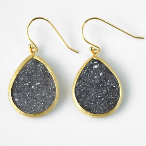 925 Silver Vermeil Natural Druzy Bezel Earrings
