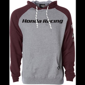 new factory effex honda racing hoodie - drawstring hood - burgandy/gray/black- sizes m/xl/2xl available - motorcycle/offroad