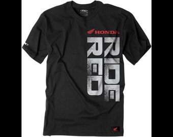 new factory effex honda ride red vertical t-shirt- black/red/white - adult sizes- motorcycle/offroad/atv