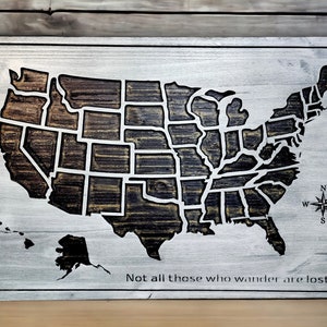 Wooden map of the United States, Push Pin Map Family Vacation, Home Wall Decor, Wood Map US, United States Map, carved American Map image 2