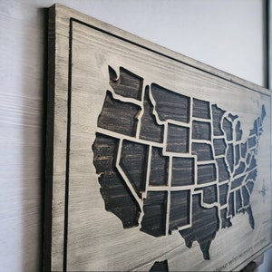 Wooden map of the United States, Push Pin Map Family Vacation, Home Wall Decor, Wood Map US, United States Map, carved American Map zdjęcie 3