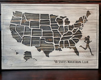 Marathon Push Pin Map, Map to Mark Travels, Travel Log, US Map Wall Art, Anniversary Gift,  50 Marathons, 50 States