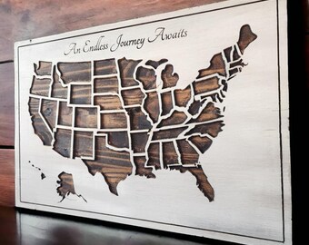 Customized Handcrafted Engraved Wooden Push Pin Travel Map - Personalized Adventure Tracker - Solid Wood Wall Decor Unique Home Office Decor