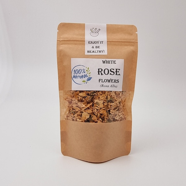 Dried Rose Flowers | White Rose Flowers | Dried White Roses | White Rose Buds White rose of york  (Rosa alba)- Bulgarian Rose Valley