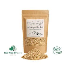 Racines coupées ou poudre d'ashwagandha |  Withania Somnifera Radix | Herbes séchées | Tisane | Produits à base de plantes | Herbe en vrac | Remède à base de plantes