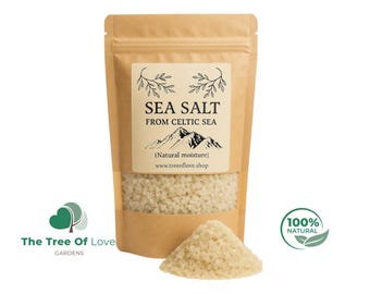 Sal marina del Mar Céltico / Húmeda / Cristales secos / Grano fino / Gris claro / Molienda gruesa / Sel De Guerande de The Tree Of Love Gardens