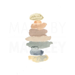 Balancing Stones Watercolor Print Multiple Size Options Neutral Minimalist Wall Art image 3