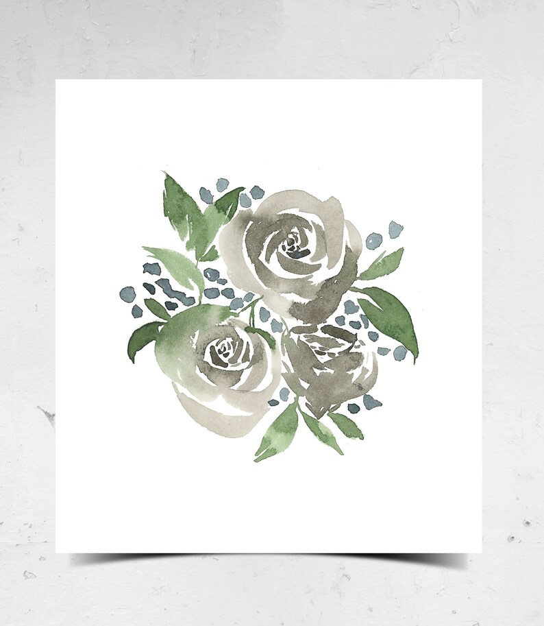 Black Roses Watercolor Print Multiple Size Options Botanical Wall Decor immagine 2