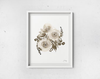 Neutral Florals Watercolor Print - Multiple Size Options - Natural Bouquet Wall Art