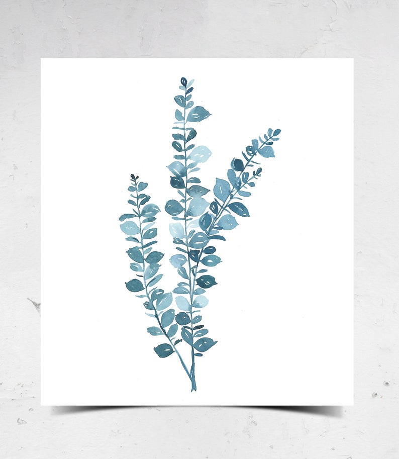 Eucalyptus Watercolor Print Multiple Size Options Blue Botanical Wall Decor image 2