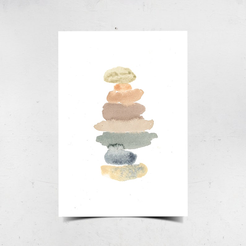 Balancing Stones Watercolor Print Multiple Size Options Neutral Minimalist Wall Art image 2