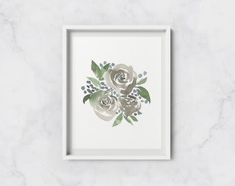 Black Roses Watercolor Print - Multiple Size Options - Botanical Wall Decor