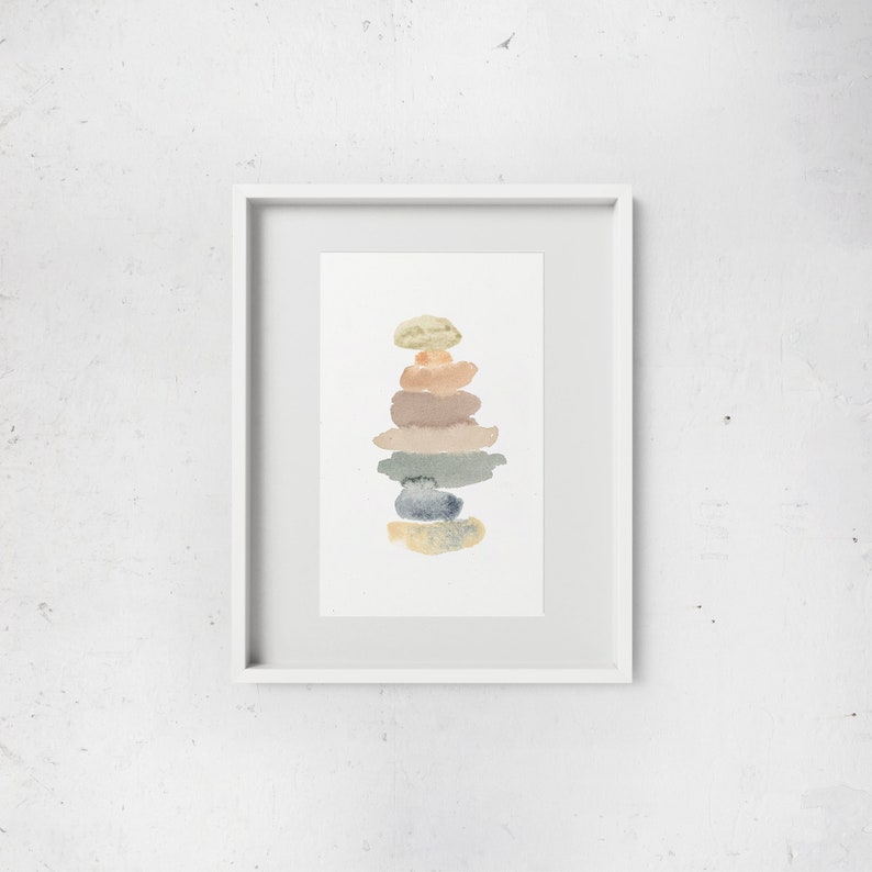 Balancing Stones Watercolor Print Multiple Size Options Neutral Minimalist Wall Art image 1