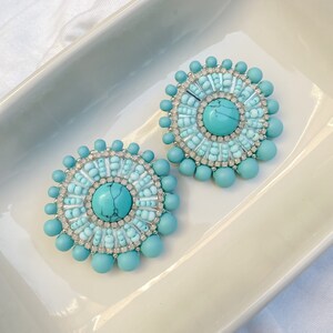 Turquoise Beaded Stud Statement Earrings