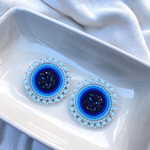Midnight Blue Beaded Stud Earrings