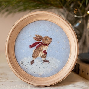 Ice skating bunny original hand embroidery|Bunny hand embroidery|Woodland  animal Hand Embroidery|Animal hoop embroidery|Thread painting