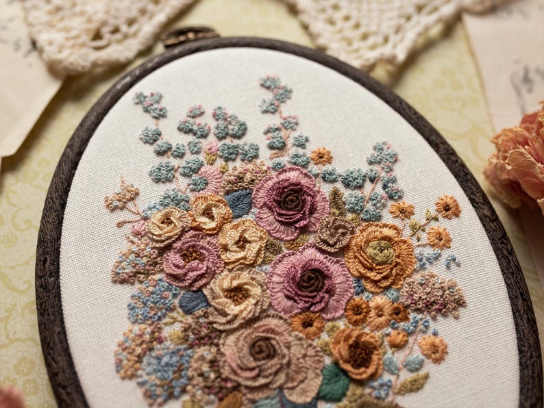 Flower Bouquet Hand Embroidery|floral Hoop Embroidery |embroidered ...