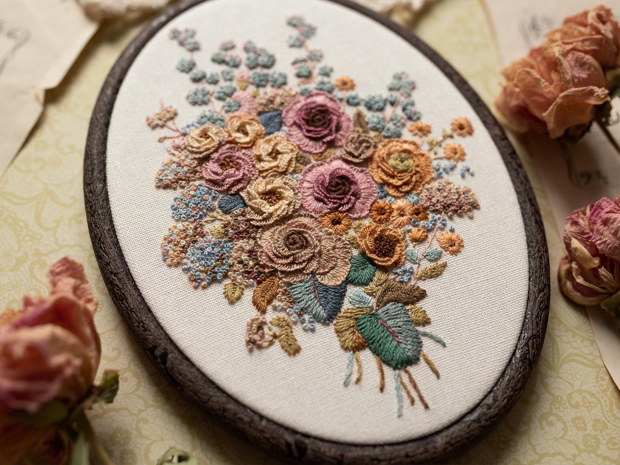 Flower Bouquet Hand Embroidery|floral Hoop Embroidery |embroidered ...