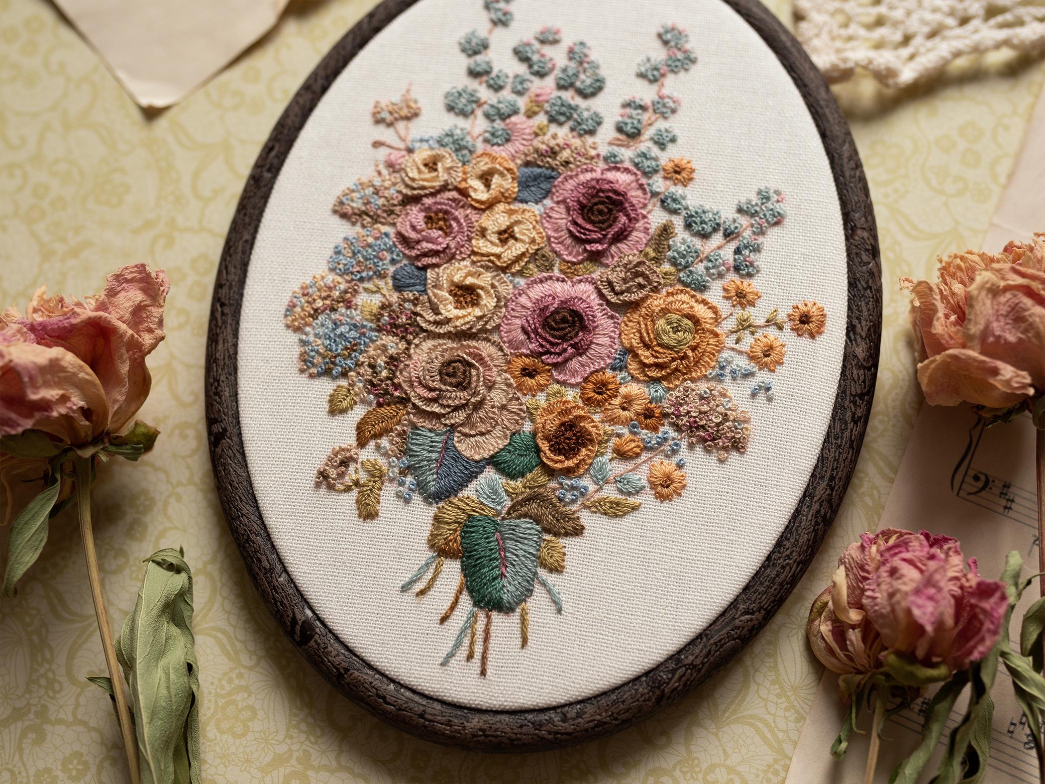 Flower Bouquet Hand Embroidery|floral Hoop Embroidery |embroidered ...