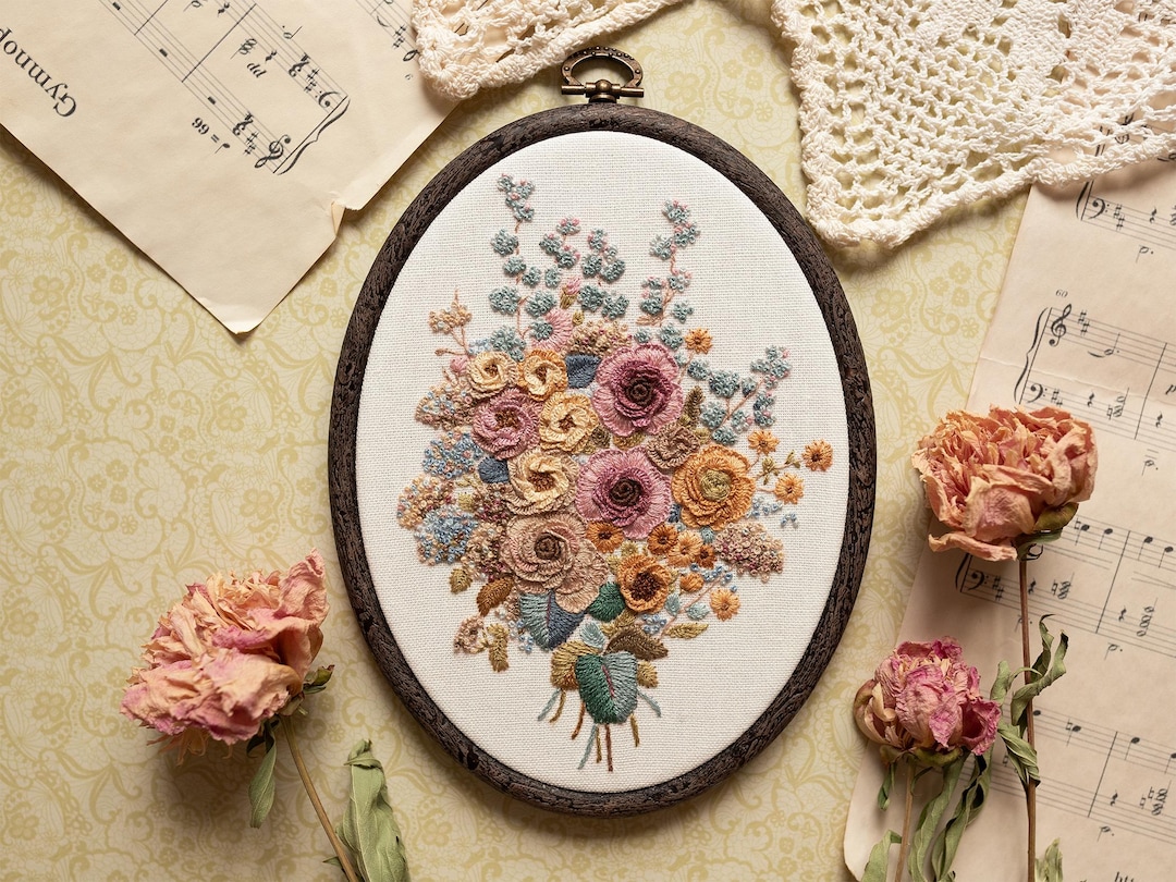 Flower Bouquet Hand Embroidery|floral Hoop Embroidery |embroidered ...