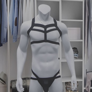 Men Black / White Elastic harness set strap harness