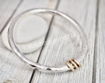 Very heavy silver bangle with gold links | Solid sterling silver bangle with gold links | Chunky silver bracelet | Gift for Husband