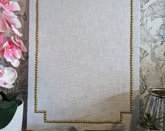 Pinboard, Corkboard, Memo Board, Vision Board, wrapped in natural linen and with a custom Clipped Corner, nail head design