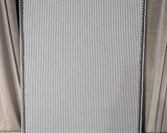 Ready to Ship Pinboard, Corkboard, Memo Board, Vision Board, wrapped in blue striped linen with a straight nail head design